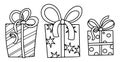 Cute Christmas coloring page. Set of gift boxes. Royalty Free Stock Photo